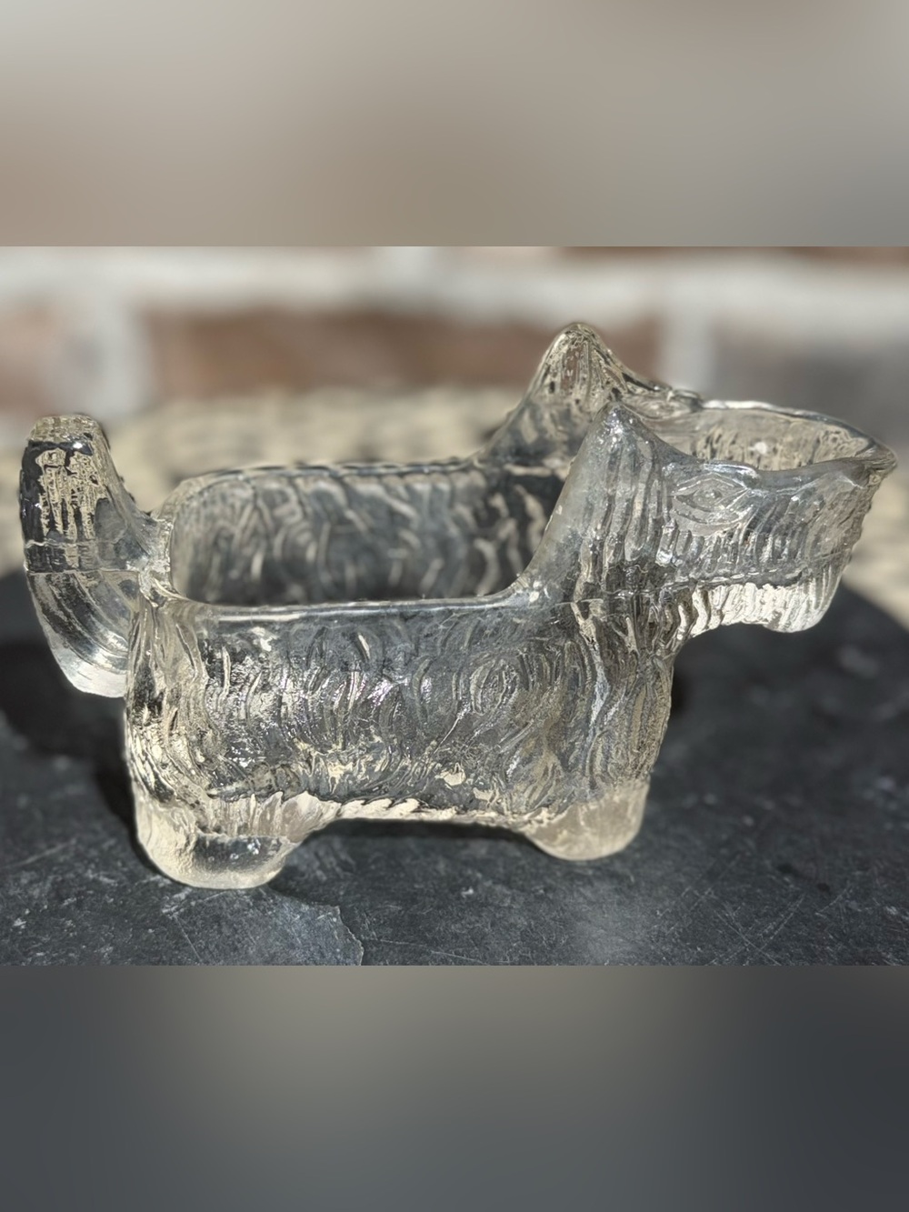 Vintage LE Smith Scottie Terrier Dog Pressed Glass Creamer Candy Dish 1930s